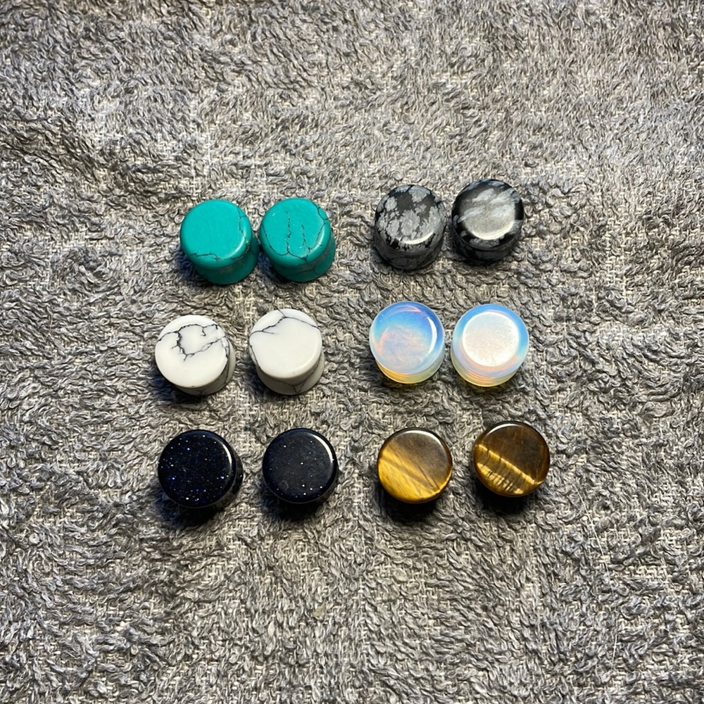 Size Double Zero 00 Stone Plugs Ear Jewelry Set of 3